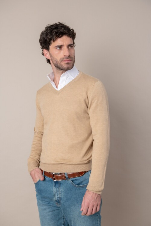 Sweater V Merino Beige