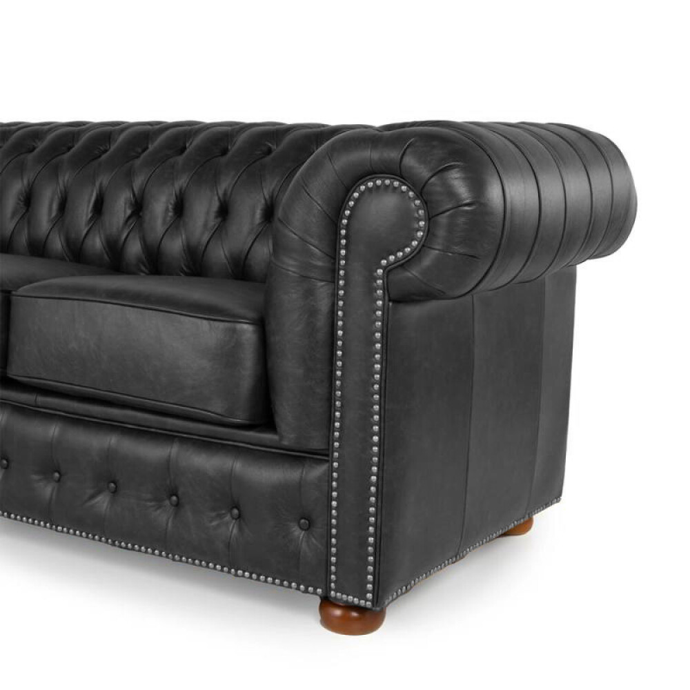 Sillón 100% Cuero - 3 Cuerpos - Chesterfield Negro