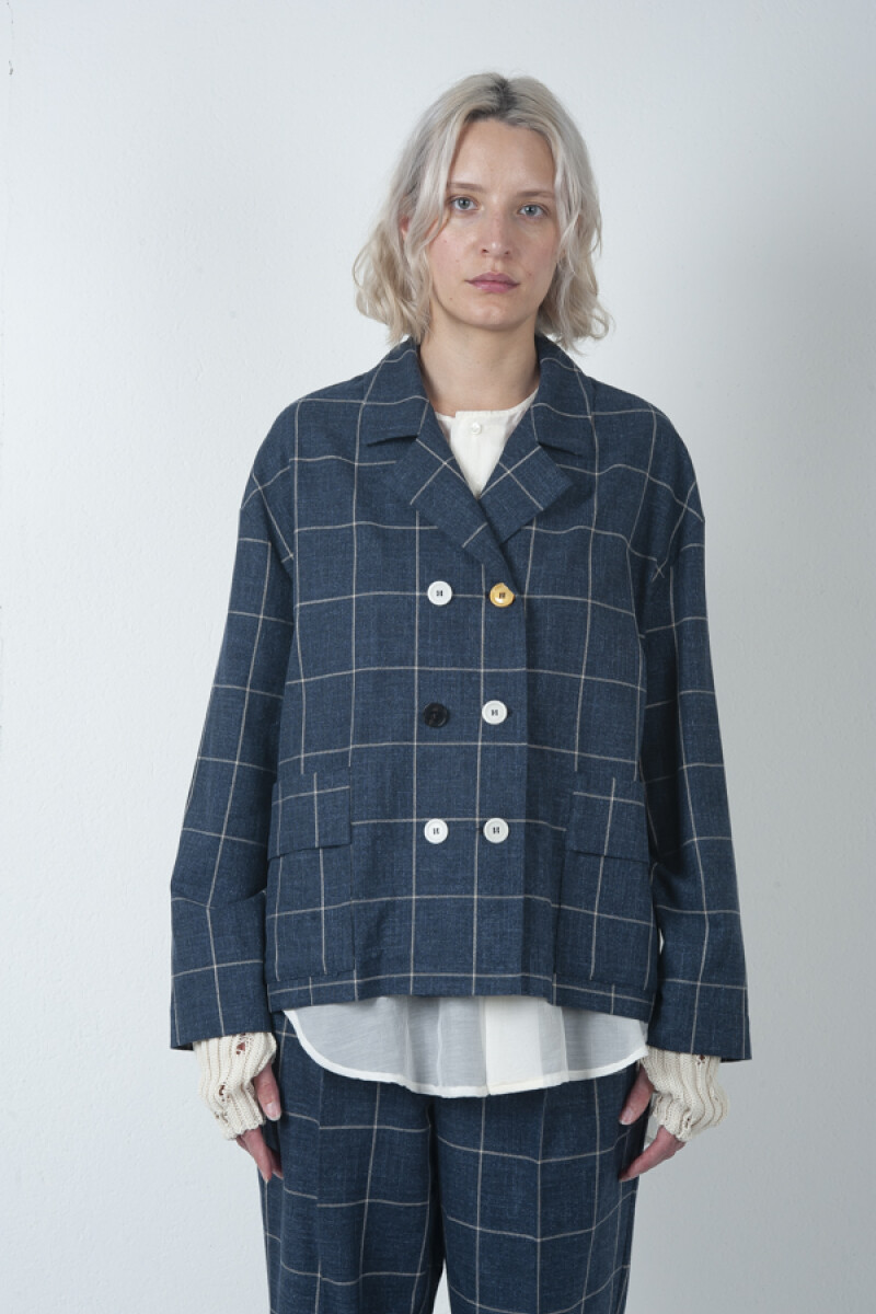 CHAQUETA EN CHECK DE ALGODON Azul