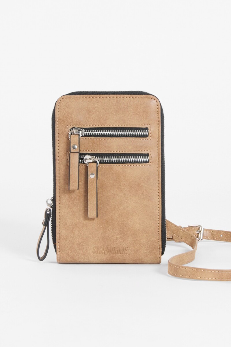 Porta celular tarjetero marrón