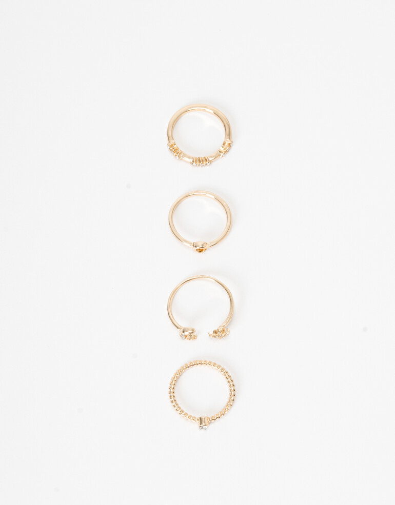 Sets Anillos Metal Set De Anillos Con Strass - Dorado
