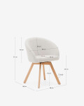 Silla giratoria Marvin chenilla beige y patas de madera maciza de haya acabado natural