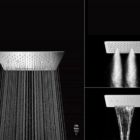 GRIFERIA ROSETA RECTANGULAR CASCADA CON PULVERIZADOR BRILLO CROMO