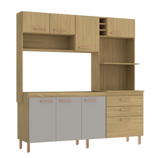 COCINA COMPACTA 8 PUERTAS 2 CAJONES BLUME - LOURO FREIJO/CINZA COCINA COMPACTA 8 PUERTAS 2 CAJONES BLUME - LOURO FREIJO/CINZA