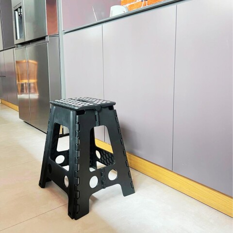 anqueta Banco Plegable Escalera Plastico Reforzado 45 Cm Negro