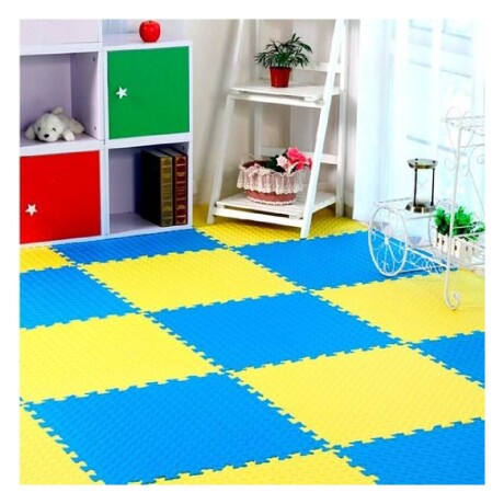 Piso De Goma Eva Tatami Yoga Encastrable 1m X 1m X 2cm Amarillo con Azul