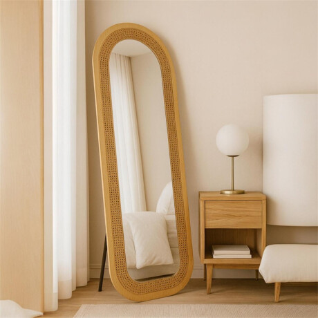 Espejo de Pie Ovalado de Madera con Borde Símil Rattan Espejo de Pie Ovalado de Madera con Borde Símil Rattan