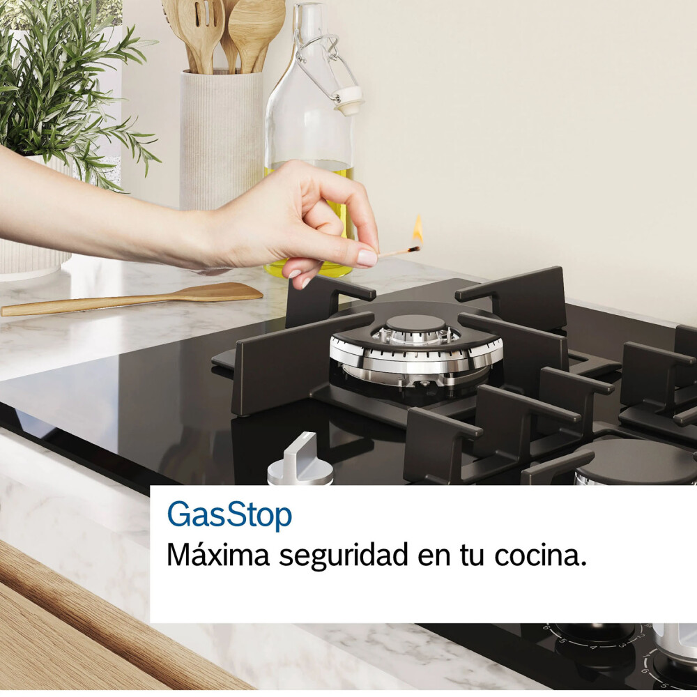 ANAFE GAS BOSCH SERIE 6 60 CM VIDRIO-TEMPLADO NEGRO PPP6A6I10