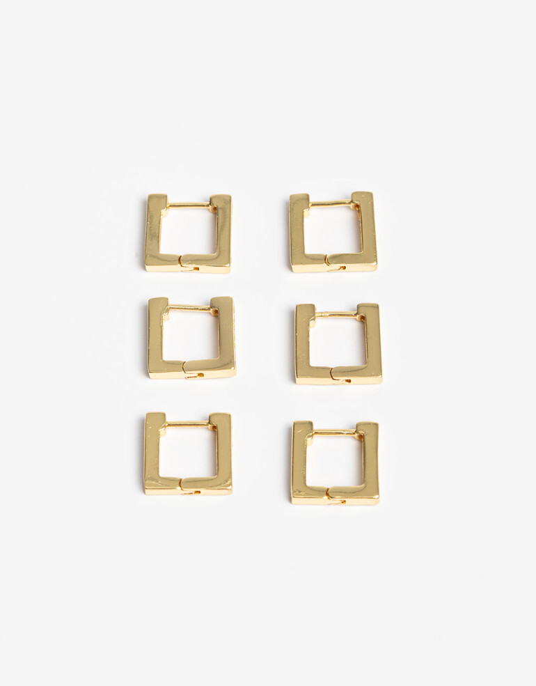 Aros Argollas Set Cubic zirconia Set De Argollas Cuadradas Cubic Zirconia - Dorado