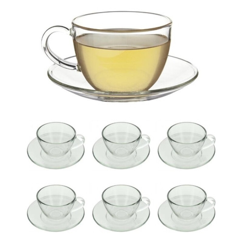 Juego de tazas para té con platillos en vidrio 12 piezas Juego de tazas para té con platillos en vidrio 12 piezas