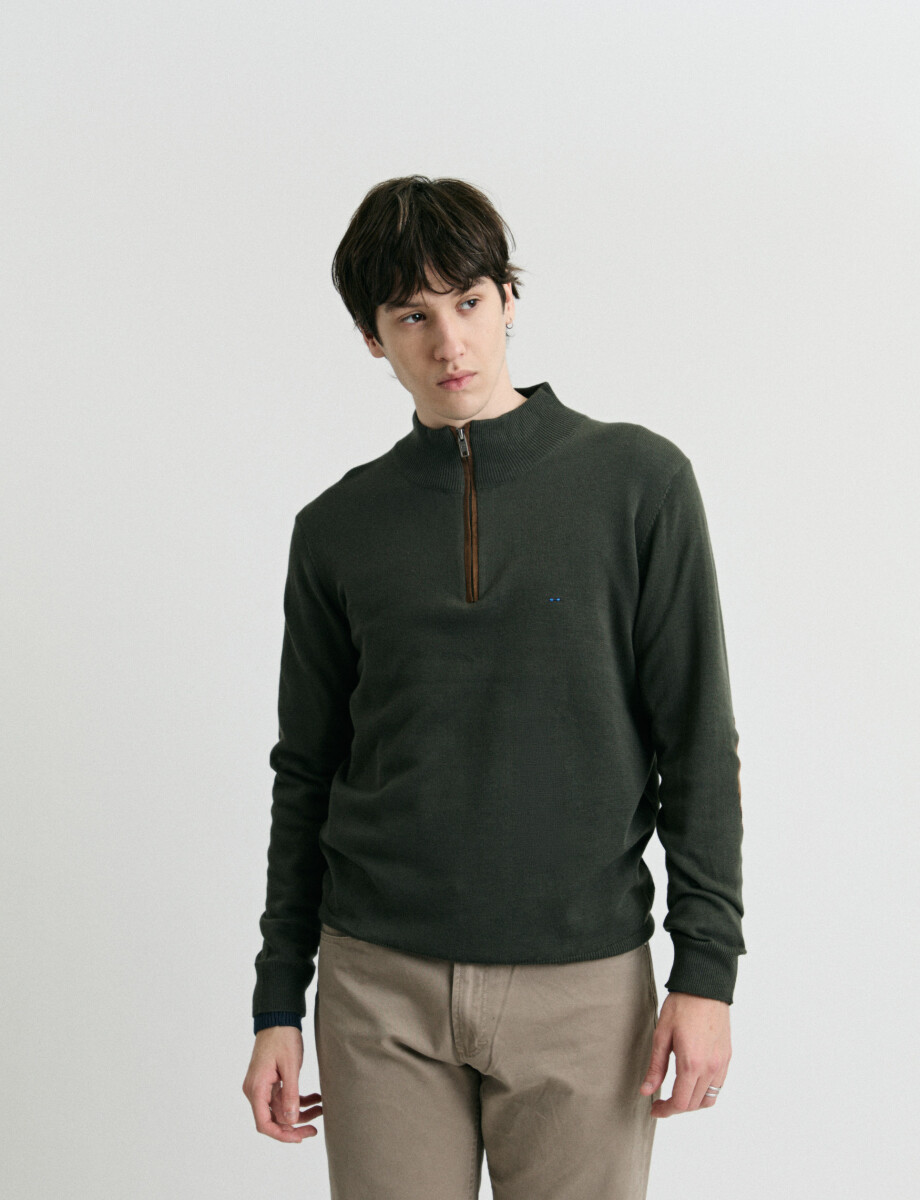 SWEATER MEDIO CIERRE HARRINGTON LABEL - Oliva 
