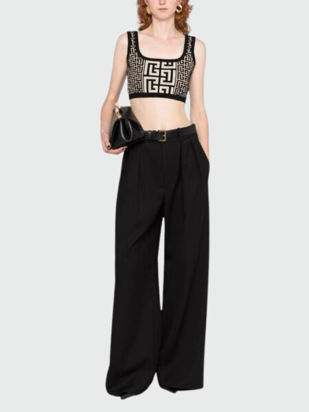 Balmain - Top corto de punto con monograma 0