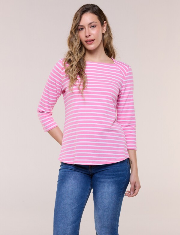 Remera Escote Bote Con Manga 3/4 Raglán ROSA/MULTI