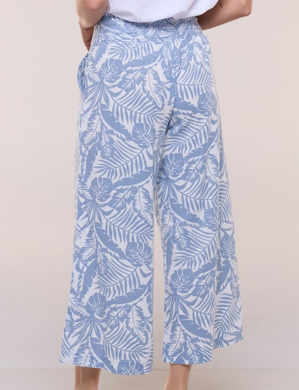 Pantalón Crop Lino Wide Leg CELESTE/MULTI