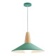 Lampara Colgante Metal Nordica Plato Deco Simil Madera Led Verde