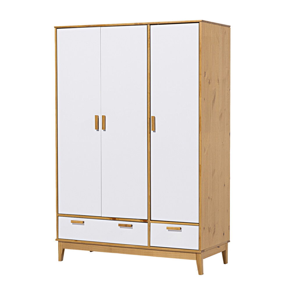 Ropero en madera maciza - 3 puertas 2 cajones Blanco