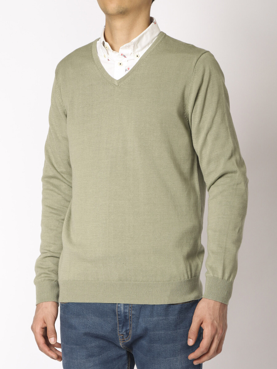 Sweater Escote En V Harrington Label - Verde 
