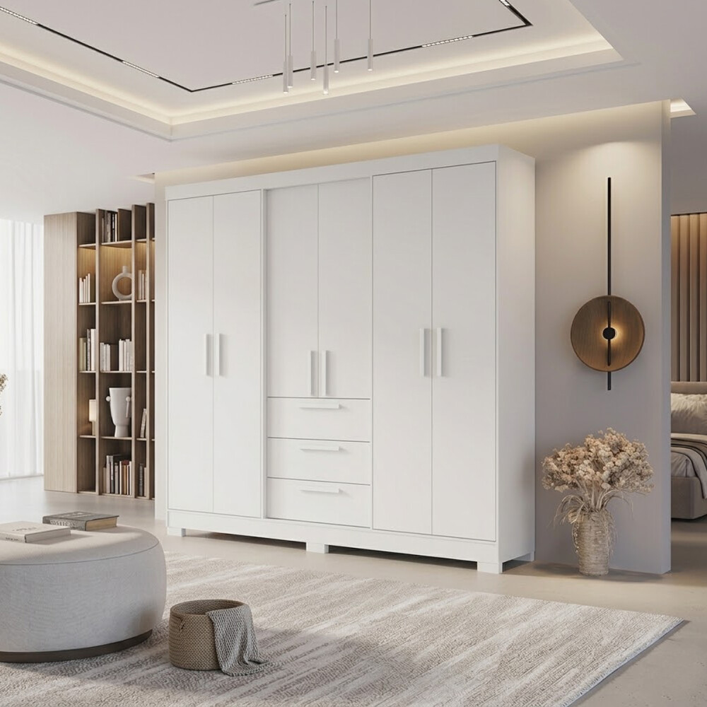 ROPERO 6 PUERTAS 2 CAJONES GUARDARROPA ARMARIO CLOSET PLACARD Blanco