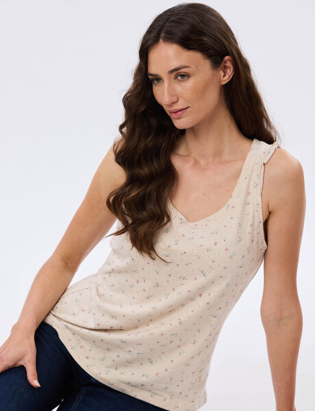 MUSCULOSA ALGODÓN CON VOLADOS Beige