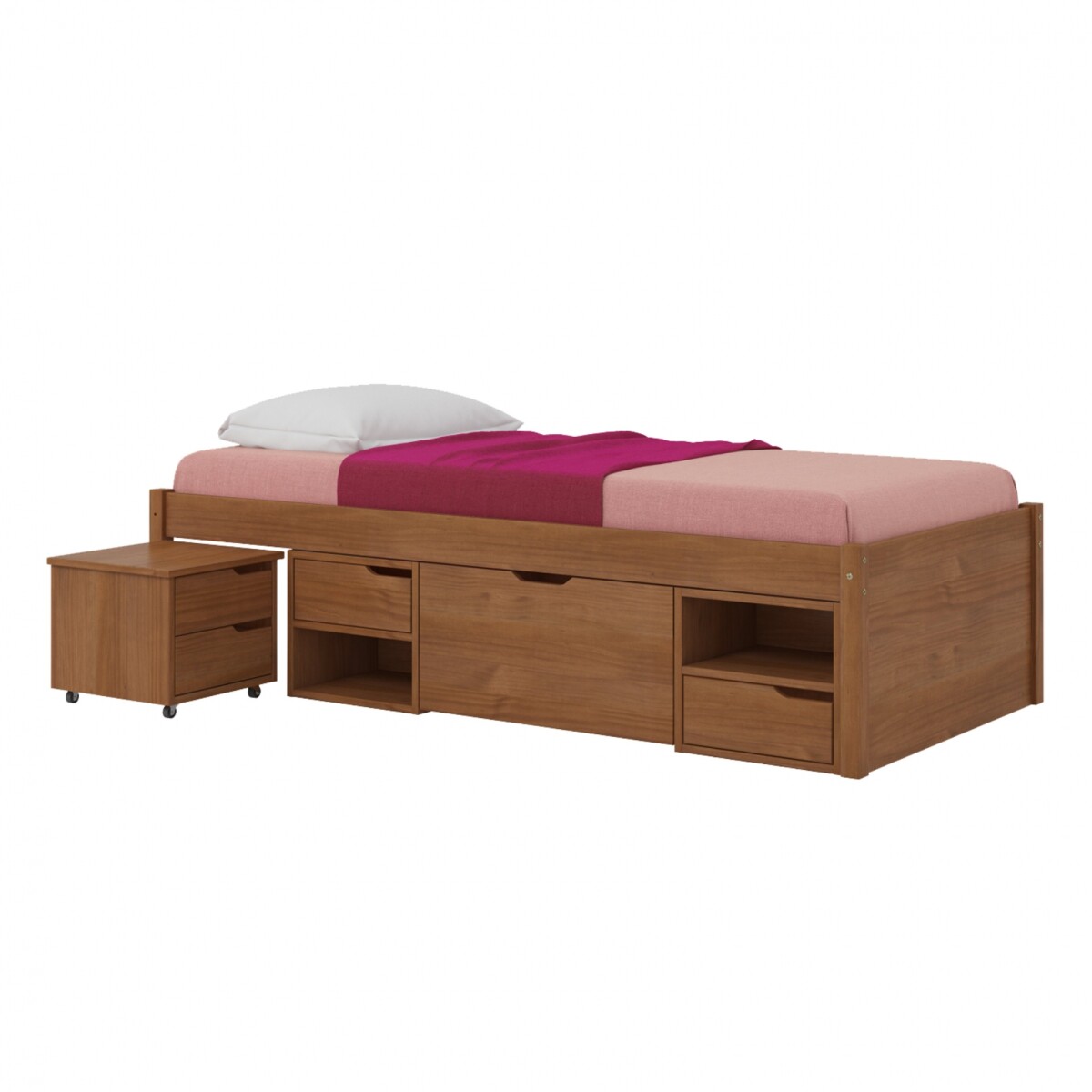 Cama Madera Maciza Con Cajones - 1 plaza - Linea charme / Funcional - Amendoa