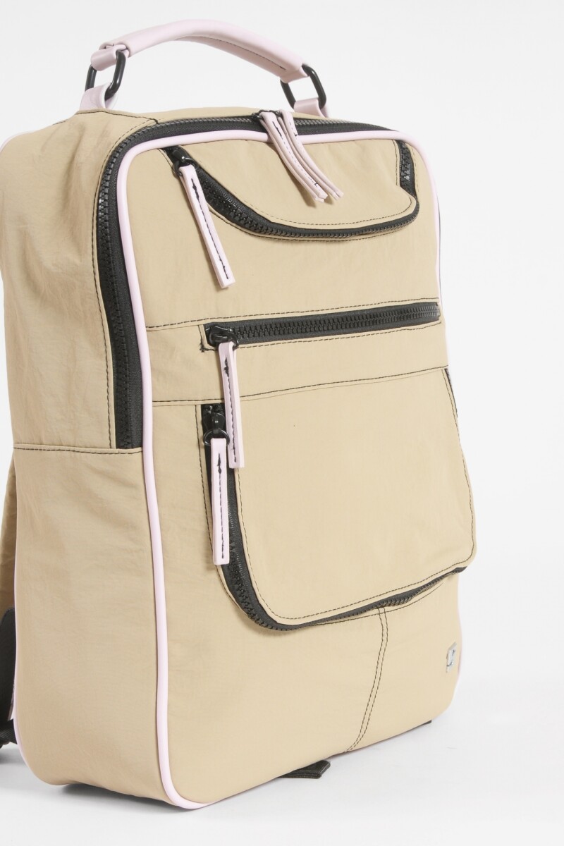 Mochila porta laptop cierres beige