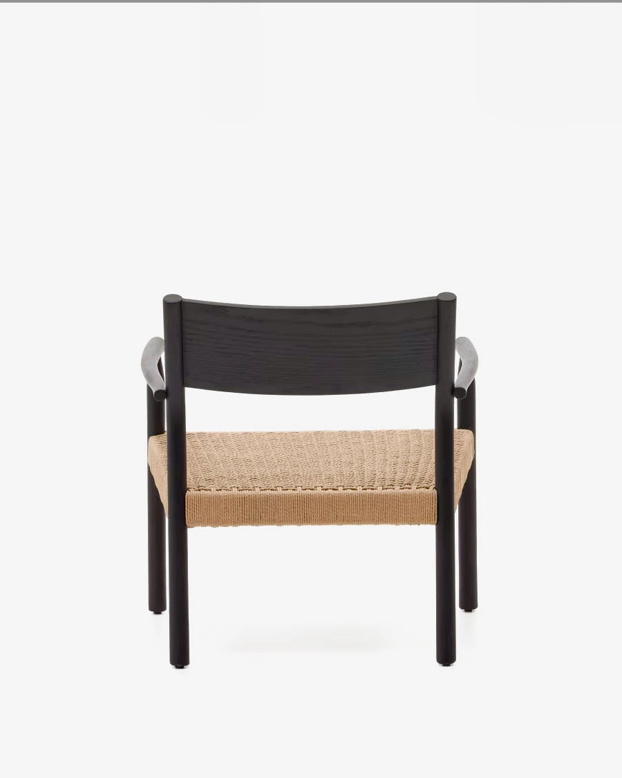 Butaca Yalia de madera maciza roble FSC 100% acabado negro y asiento de cuerda de papel