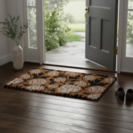 Alfombra Puerta Entrada Felpudo Coco Goma 40X60 Flores Blancas