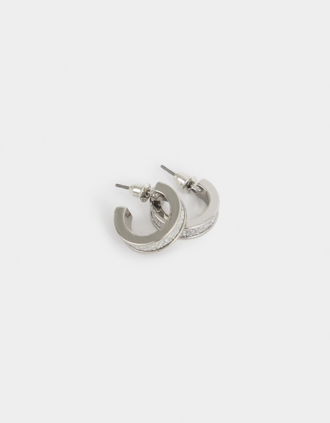 Aros Argollas Con glitter Argollitas Con Glitter - Plateado