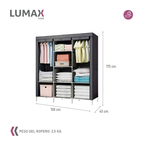 Ropero de 8 Estantes Desmontable de Caño y Tela TNT 175x45x130 Gris