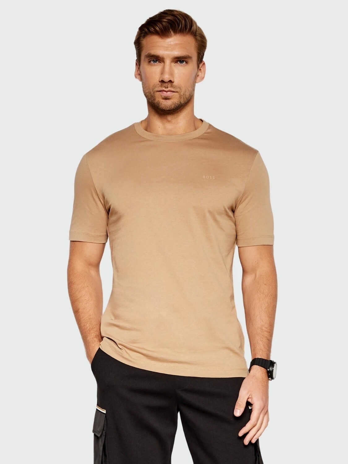 BOSS - Remera de Punto con Logo Blanco Abierto