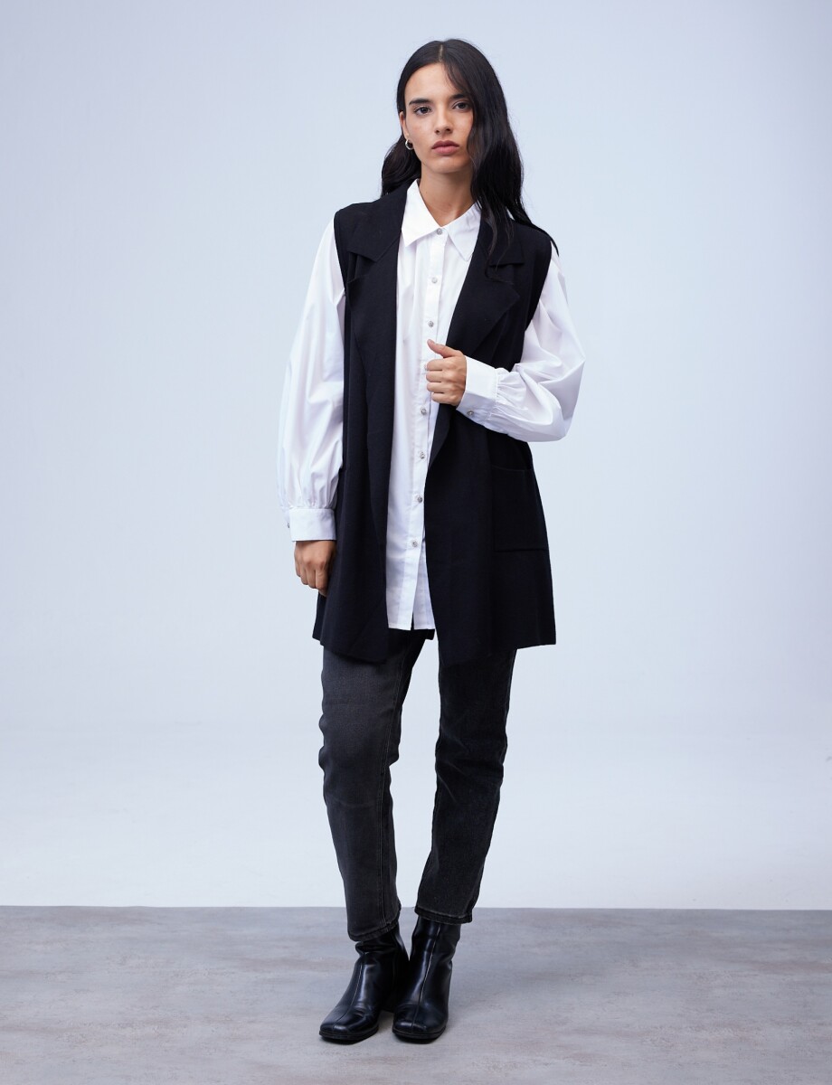 Chaleco Largo Solapa - Negro 