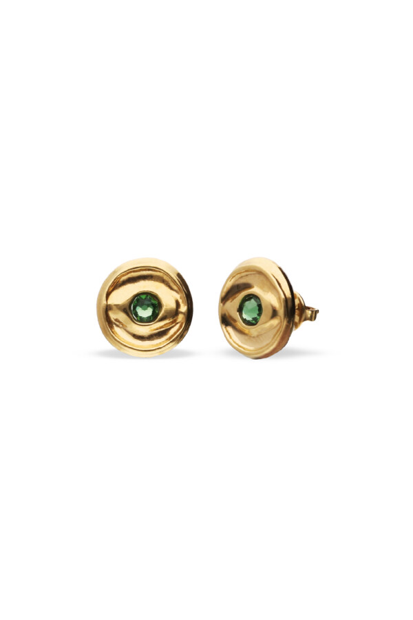 PENDIENTES DE BOTÓN DE ALEACIÓN DE METALES BAÑADO EN ORO 18K CON CRISTAL FACETADO VERDE Pendiente