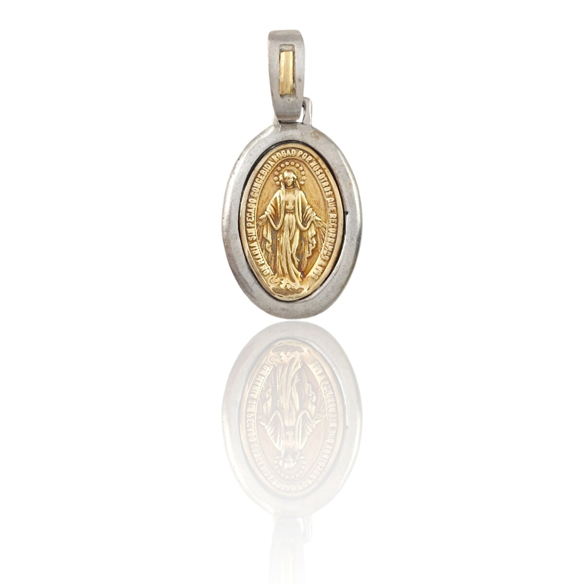Dije Medalla Virgen Milagrosa Doble imagen-Plata y oro- Sin piedra- CP5041 - sinpiedra 