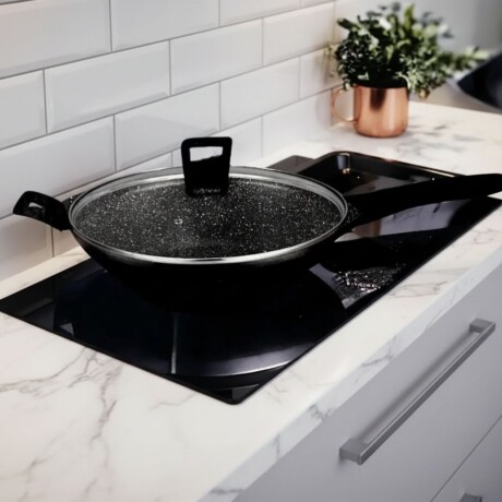 Wok con tapa de vidrio Comet Nuova de 32cm Negro