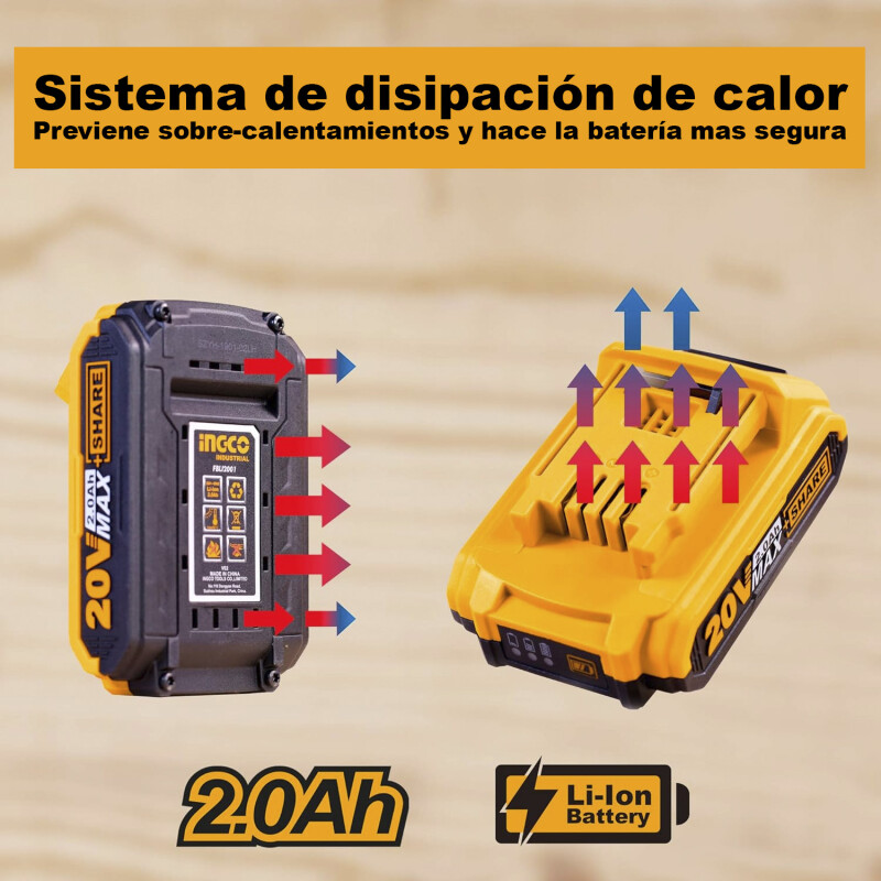 Repuesto Batería Ingco de Litio-Ion P20s FBLI20011 20V Capacidad 2.0Ah Repuesto Batería Ingco de Litio-Ion P20s FBLI20011 20V Capacidad 2.0Ah