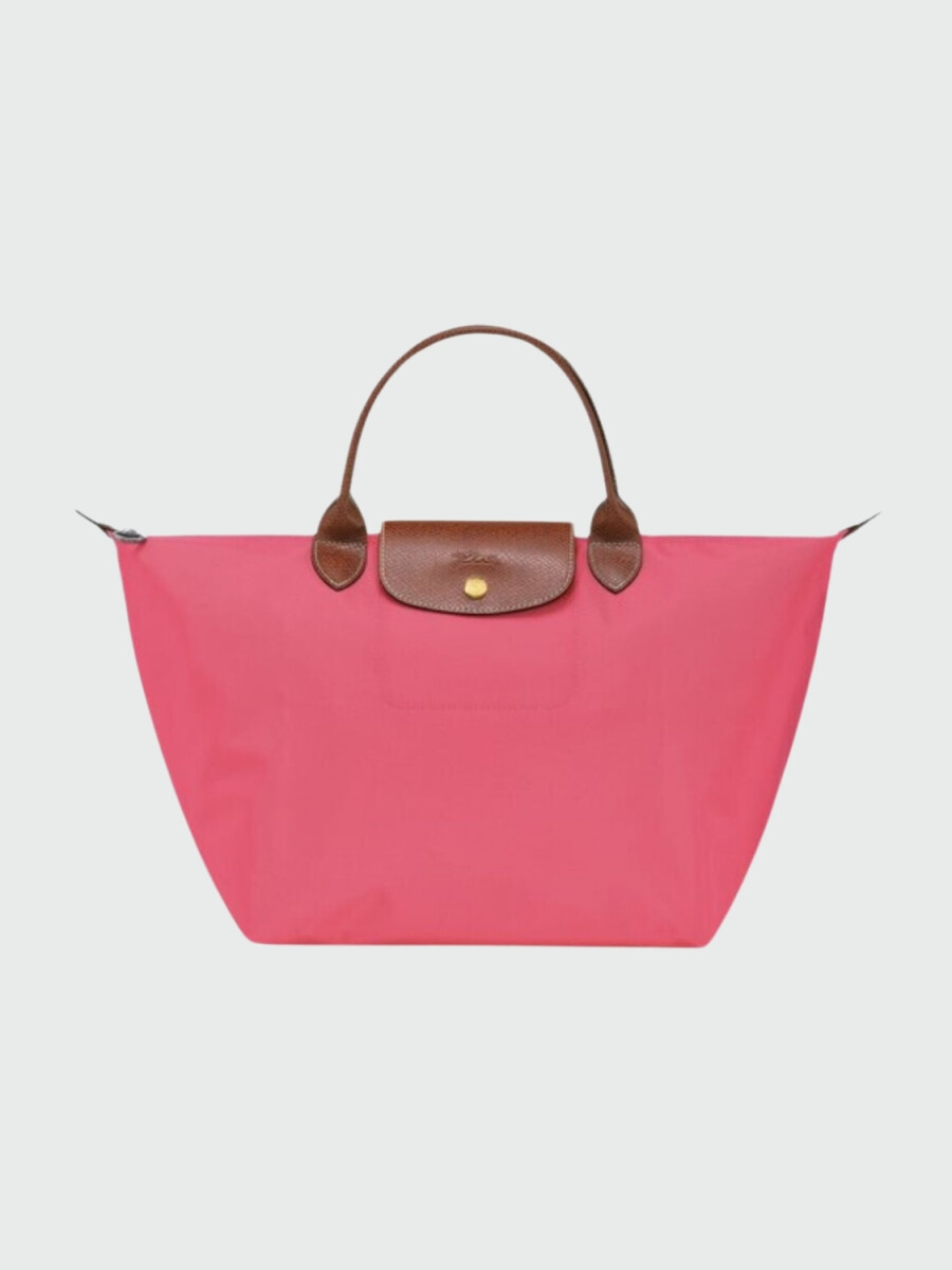 Longchamp -Cartera Longchamp plegable de nylon con cierre y asa corta, Le pliage M - Fucsia 