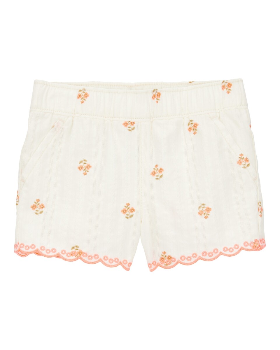 Short de algodón texturado, con dobladillo festoneado 