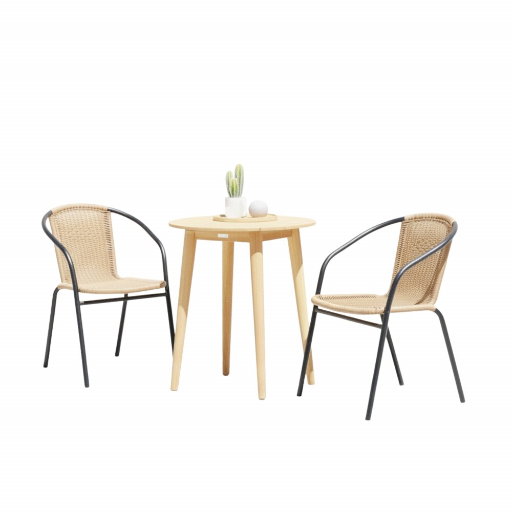 Sillas Símil Rattan con Mesa de Eucaliptus - Nassau Beige