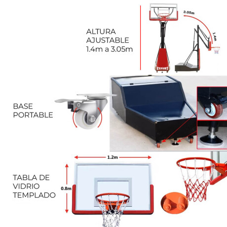 Tablero Basket Pro C/BASE 3.05m Regulable Portátil Tablero Basket Pro C/BASE 3.05m Regulable Portátil