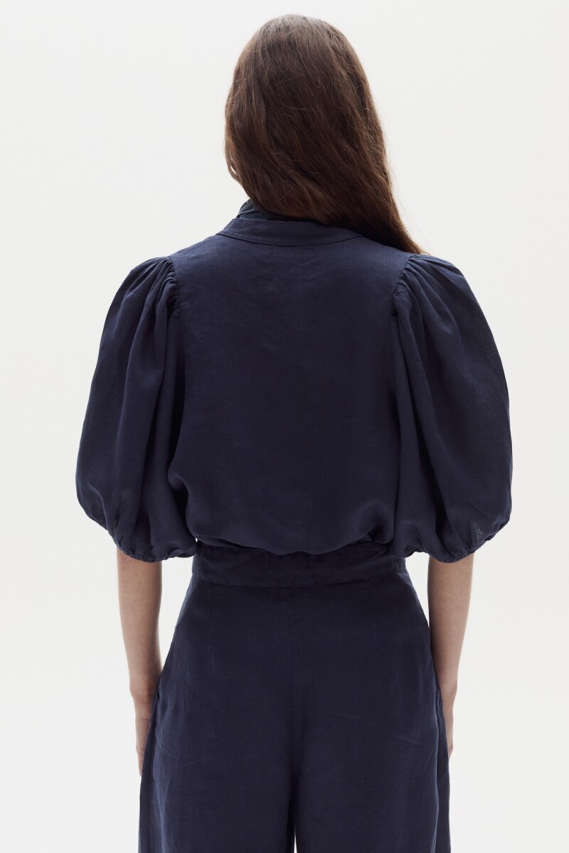 Camisa Bubble en Lino Navy