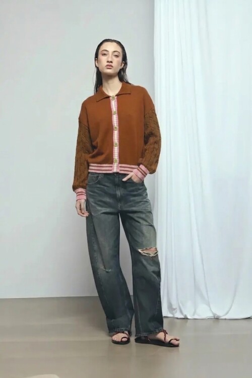 Cardigan con piping PREVENTA tostado