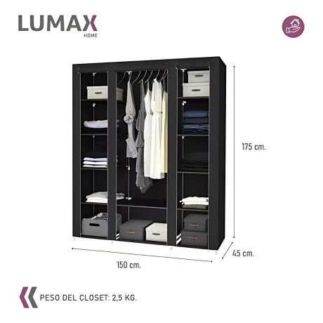 Ropero de 6 Estantes Desmontable de Caño y Tela TNT 150x45x175 Negro