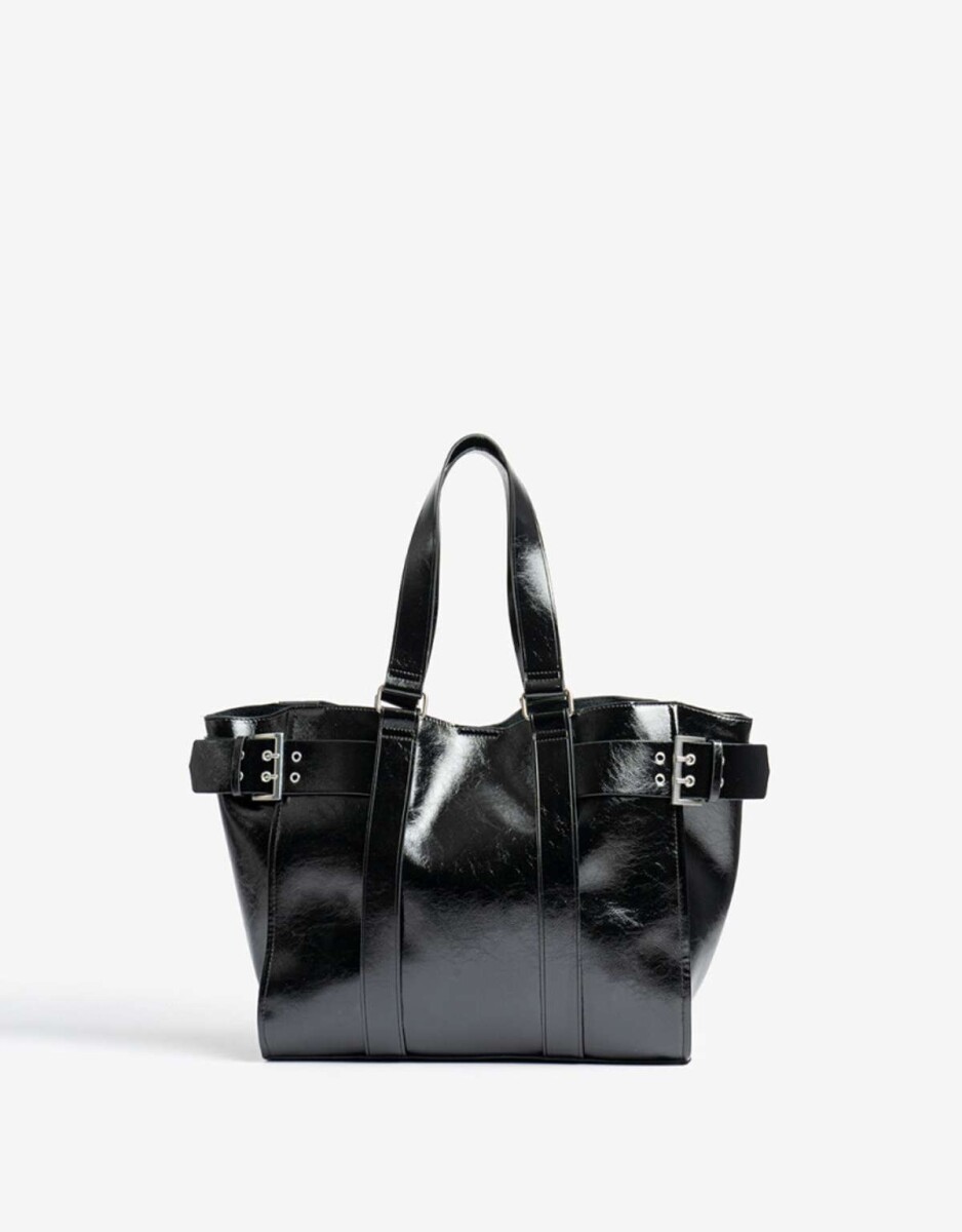 Cartera Shopper Con Hebillas - Negro 