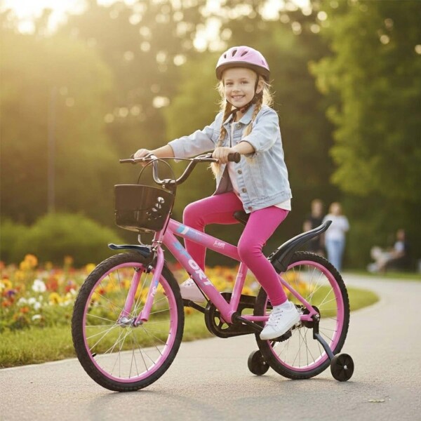 Bicicleta Infantil Sport Rod 20 Canasto Guardabarro Rueditas Rosa 1