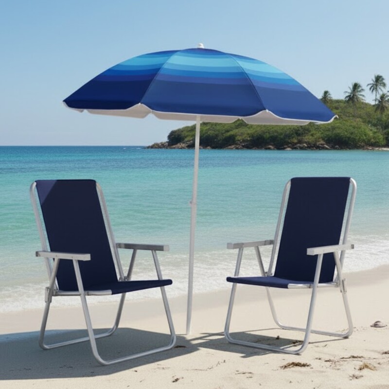 Set x2 Silla Alta Conforto Aluminio + Sombrilla AZUL