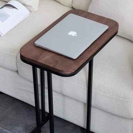 Mesa Auxiliar Rectangular en MDF Metal p/ Living Sillón Sofá Natural