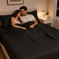 Juego de sábanas KING de tela a rayas Premium 400 hilos Negro