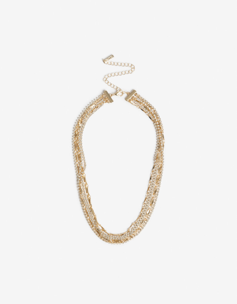 Collares Cortos Strass Collar Corto Cadenas Y Strass - Dorado