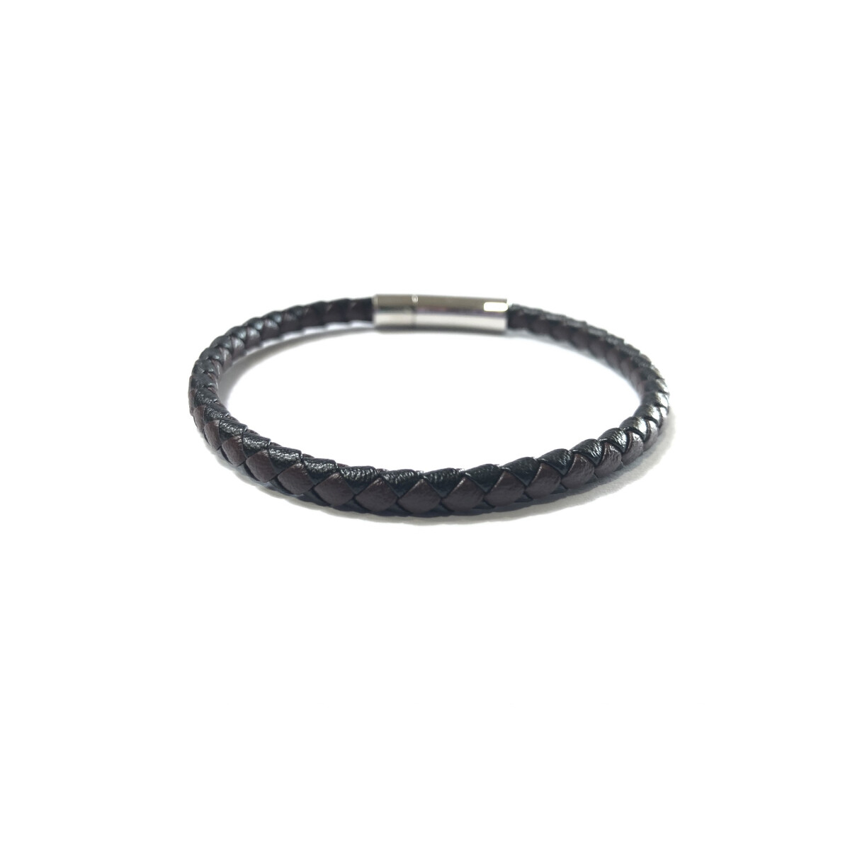 Pulsera cuerina trenzada negra con hebilla 