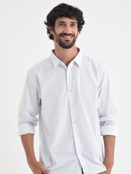 Camisa manga larga formal cuadros blanco